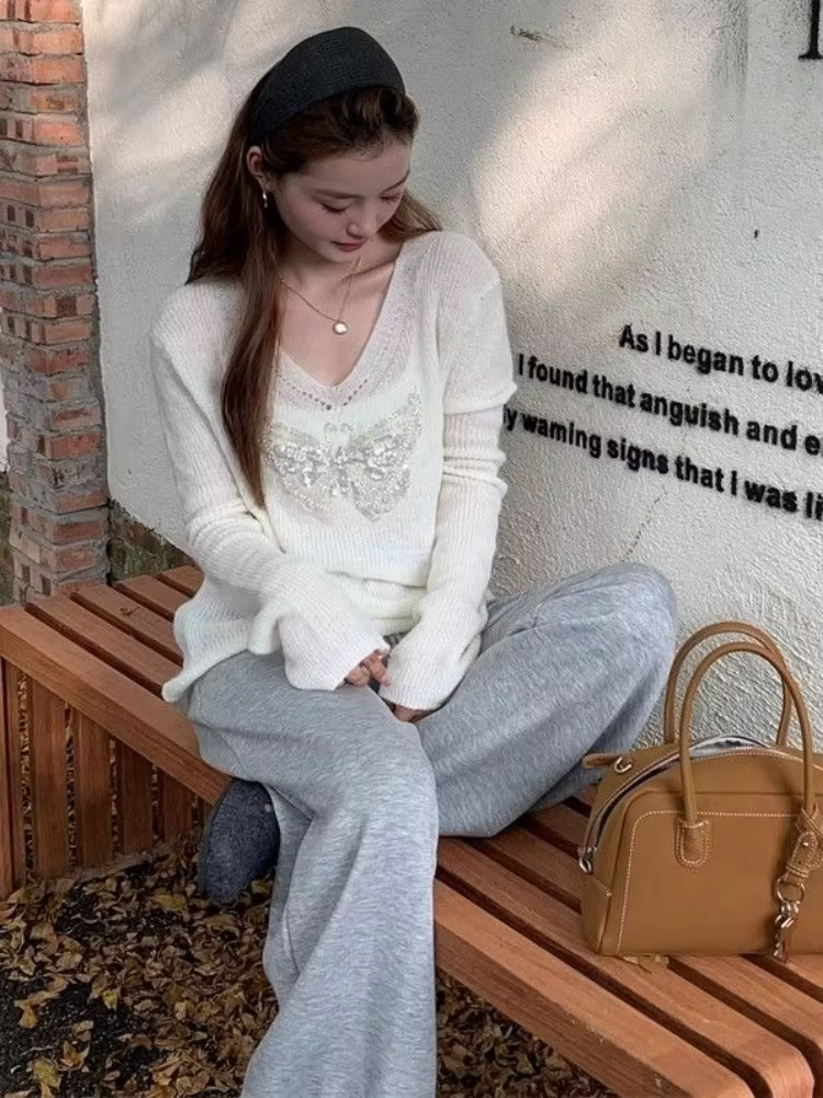 Pull pour femmes col en v évider Pull Femme mode décontracté coréen Sueter Mjuer tricoté Y2k pulls