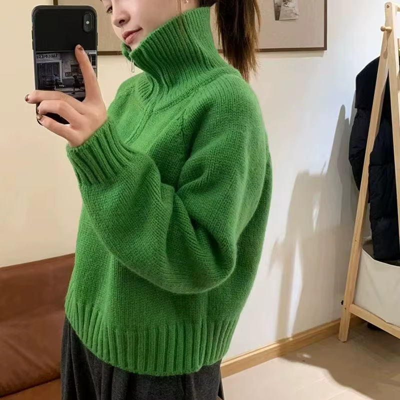 Pull 100% cachemire à col haut et demi-fermeture éclair