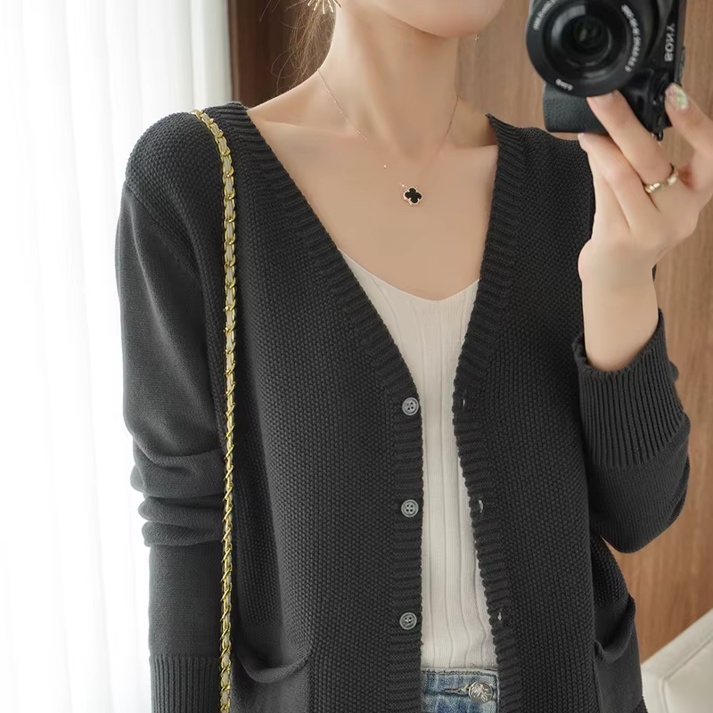 Cardigan YTFidio en coton 100% pour femmes, col en V, décontracté et ample, idéal pour les occasions décontractées et spéciales