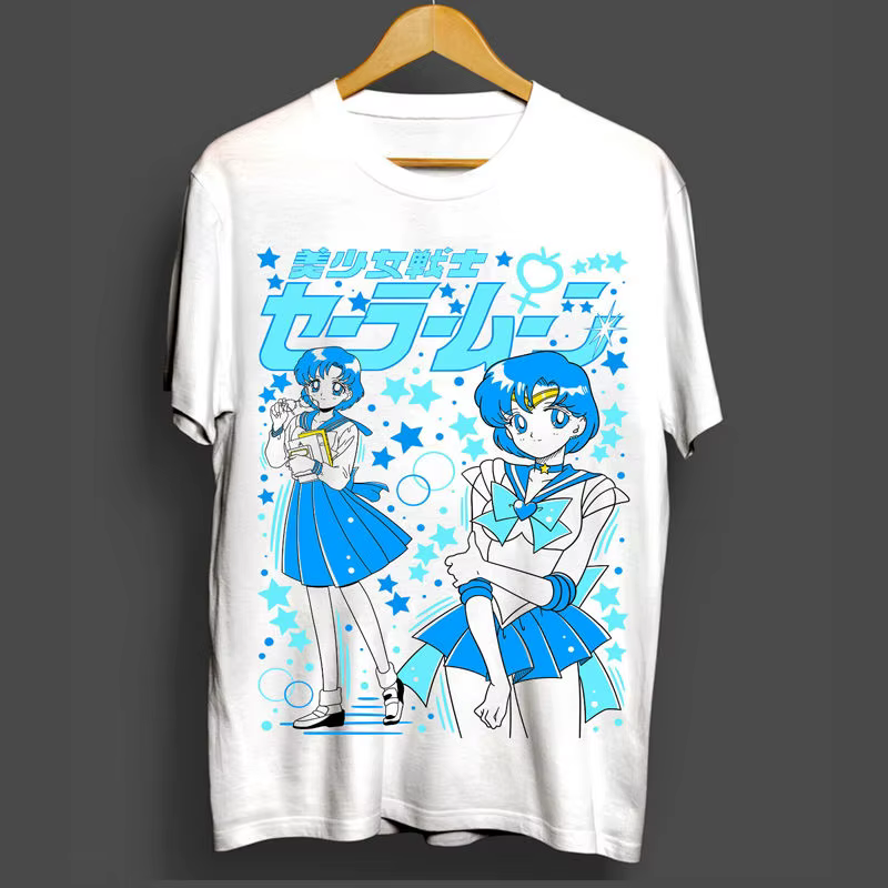 T-shirt Sailor Moon Anime Unisexe Rétro Vintage Coton Imprimé Graphique Oversize Manches Courtes Streetwear Hip Hop Décontracté Fitness Nouveau
