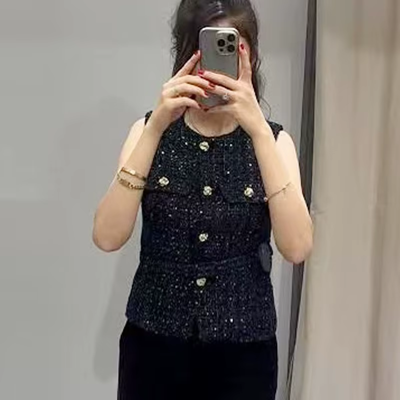 HXAO femmes gilet été 2025 bleu cassé blanc noir