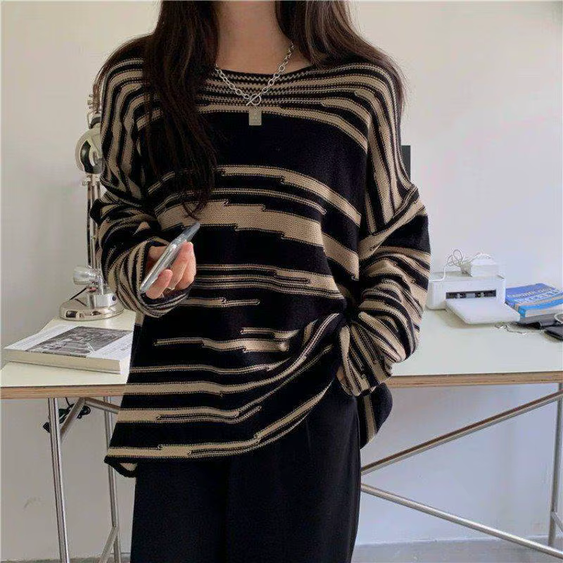 Pull rayé à manches longues pour femme