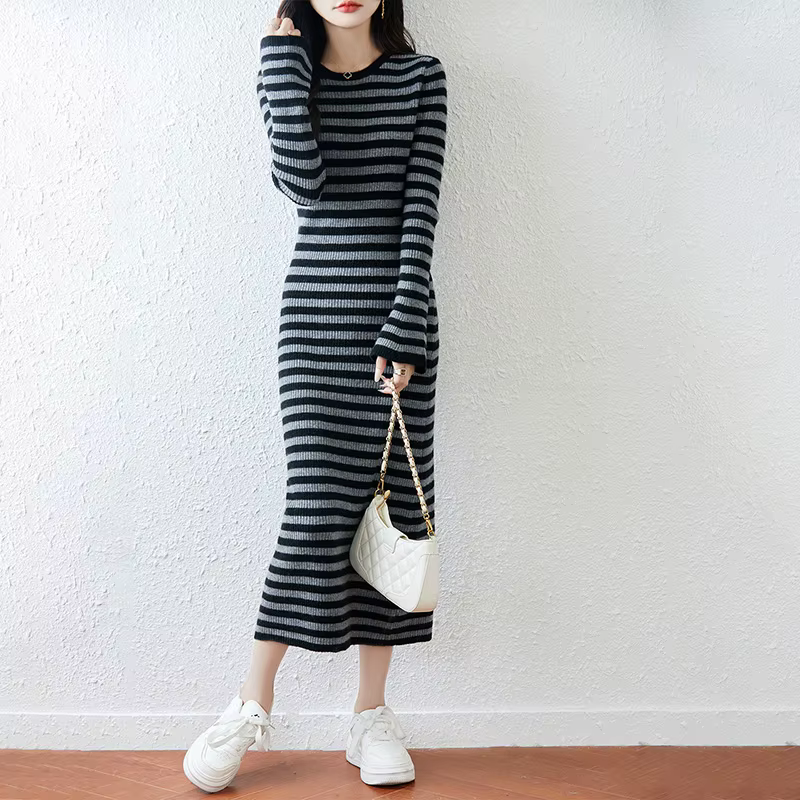 Jupe pull longue rayée