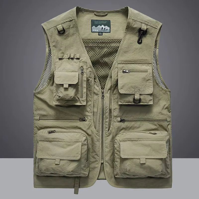 Gilet de travail d'extérieur pour hommes, gilet de pêche multi-poches, coupe ample, pour alpinisme et photographie, séchage rapide