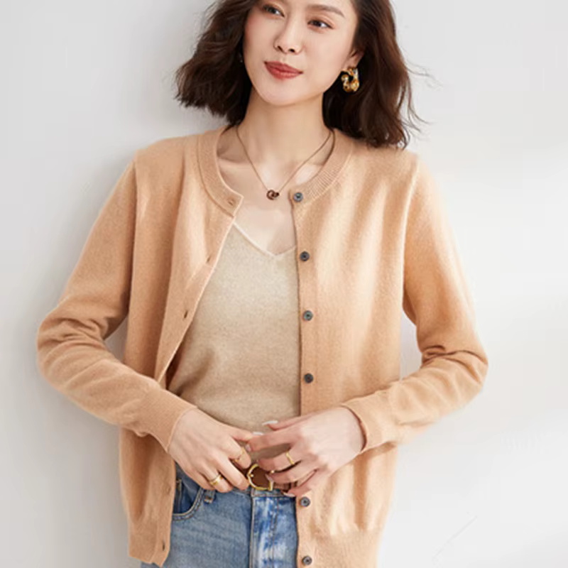 Cardigans en cachemire tricoté à col rond pour femme, pull solide à simple boutonnage, printemps-automne, 2022