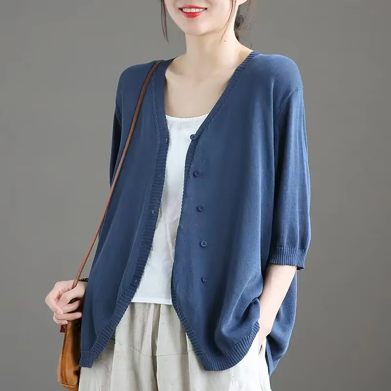Cardigan féminin en coton polyester acétate avec col en V pour femmes style Harajuku été printemps ocassions spéciales