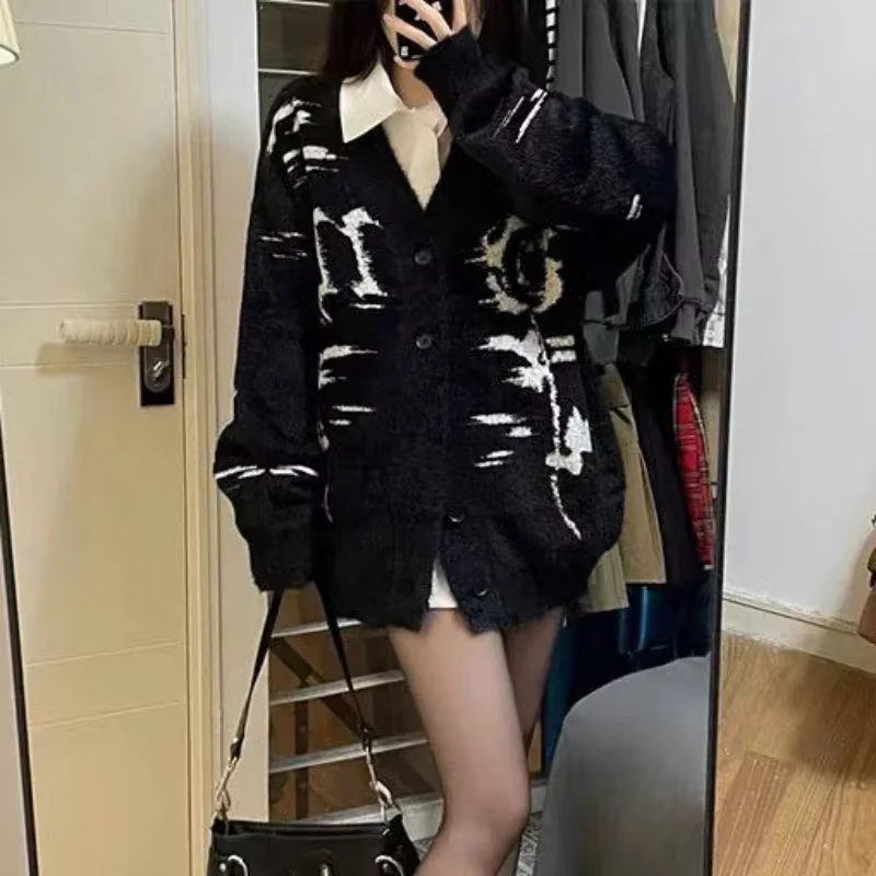 Pull en jersey de coton et polyester pour femme, cardigan à col en V avec boutons, élégant et doux pour les journées d'automne et d'hiver, occasionnels et cadeaux pour femmes