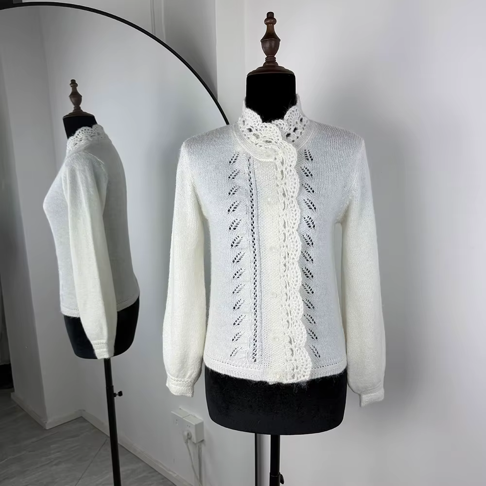 Talenza blanc femmes Cardigan mode dentelle évider décontracté surdimensionné printemps chandails Chic banlieue Streetwear femme pulls