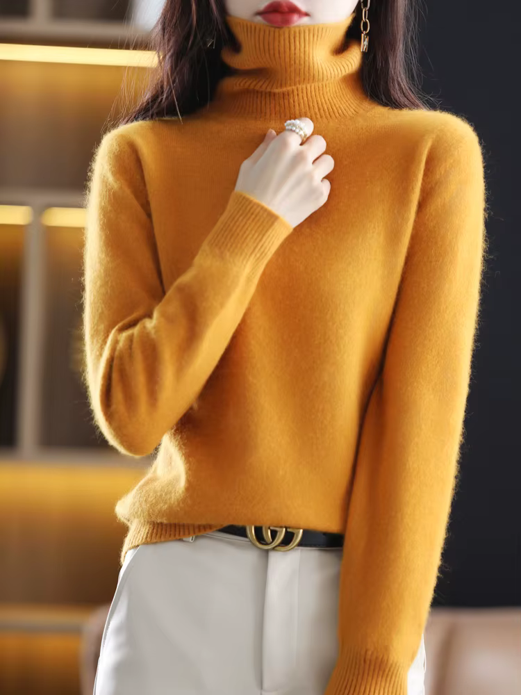 LHZSYY hiver femmes pull solide 100% vison cachemire col roulé tricoté pulls mince doux chaud femme à manches longues 23 couleurs