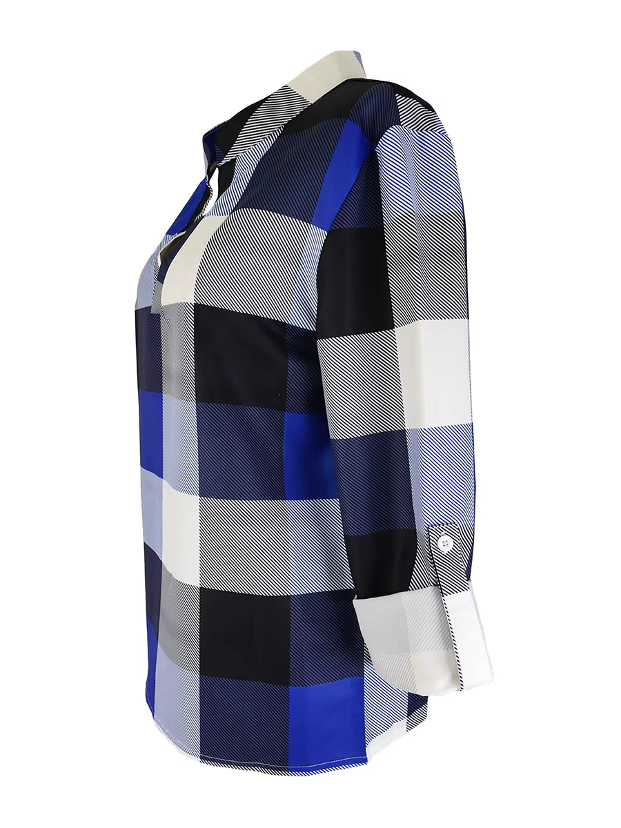 Chemisier à carreaux pour femme, col en V, manches longues, décontracté, ample, style vintage, printemps automne, pull, vêtements féminins