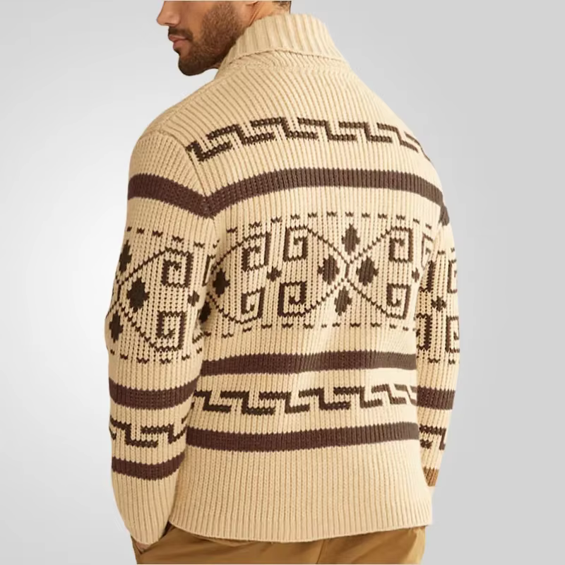 Cardigan tricoté pour hommes, manteau à fermeture éclair, manches longues, col rabattu, imprimé, épais, Slim Fit, point ouvert, automne hiver