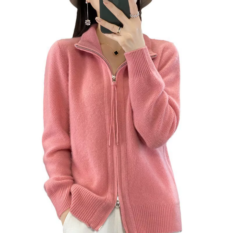 Cardigan tricoté à fermeture éclair pour femme