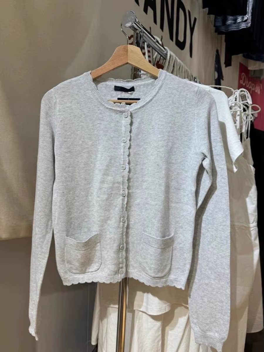 Rose doux poche tricot pull manteau femmes automne dentelle garniture cou bouton décontracté solide