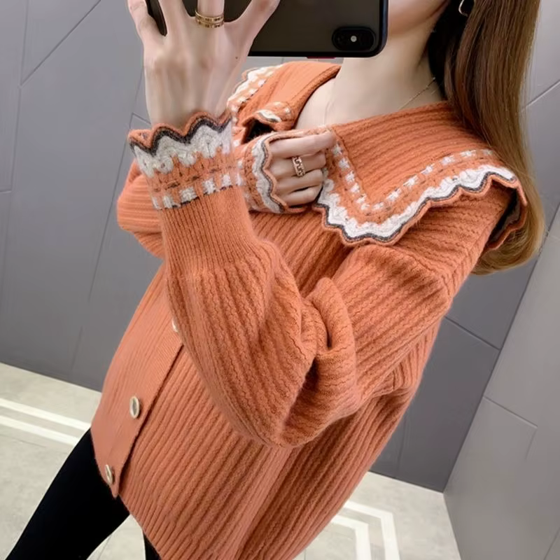 Cardigan Femme Élégant Style Coréen Mode Automne Hiver Coupe Ample Décontracté Rouge Occasions Spéciales