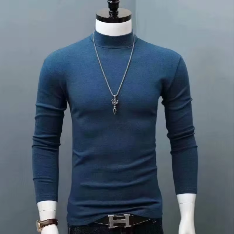 T-shirt à col montant pour homme, coupe ajustée, mode automne-hiver 2026, en coton respirant à manches longues, très élastique, décontracté, pull.