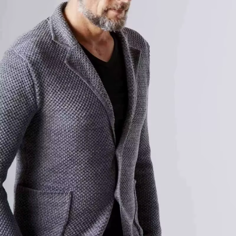 Vintage boutonné revers tricot vestes hommes printemps automne décontracté couleur unie texturé tricoté Cardigans hommes mode mince vêtements d'extérieur