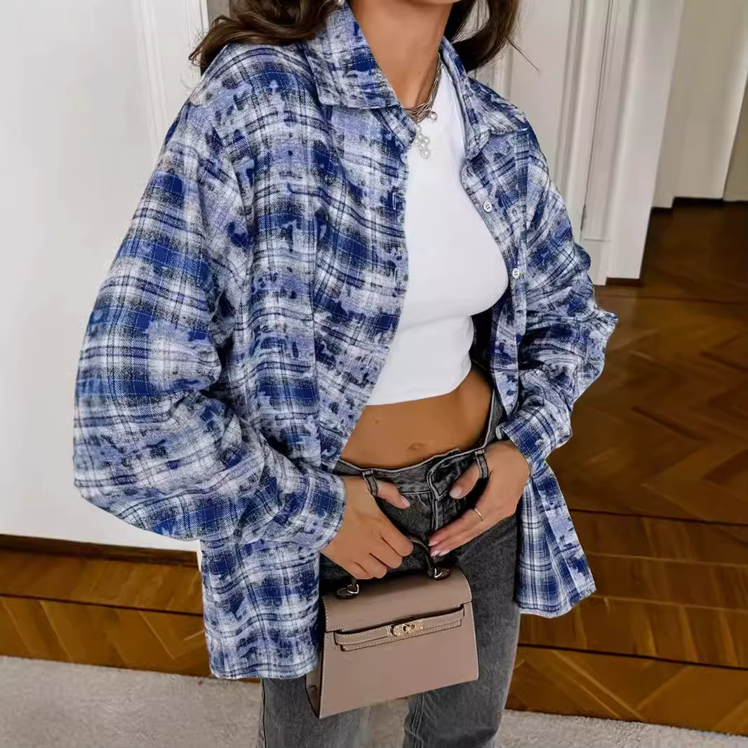 Chemise à carreaux pour femmes, manches longues, rétro, à la mode, ample, Design printemps-automne, haut de rue décontracté, Cardigan à boutons, chemisiers pour femmes