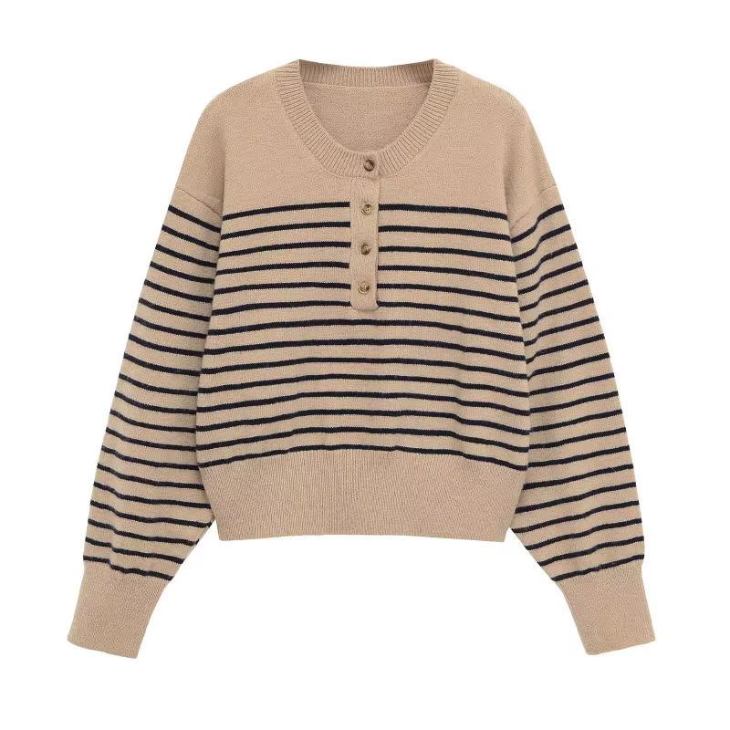 Col rond rayé tricoté pull femmes confortable
