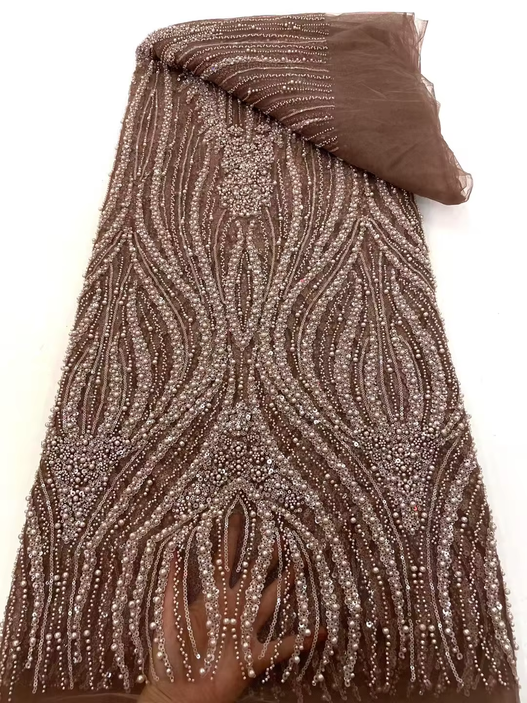 Tissu en dentelle perlée brodée en maille française, paillettes nigérianes 2025, robe de mariée, matériel de couture, luxe,