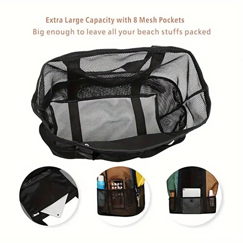 Sac de plage en maille, sac de douche à bandoulière en maille, sac de fitness, sac de natation, sac de voyage à grande capacité pour cosmétiques