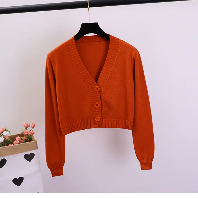 Cardigan court à col en V pour femmes, noir, blanc, simple boutonnage, GD153