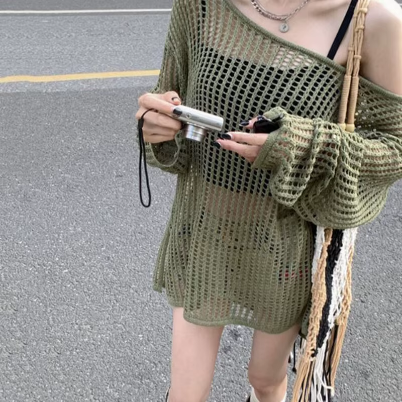 Pulls tricotés à épaules dénudées pour femme
