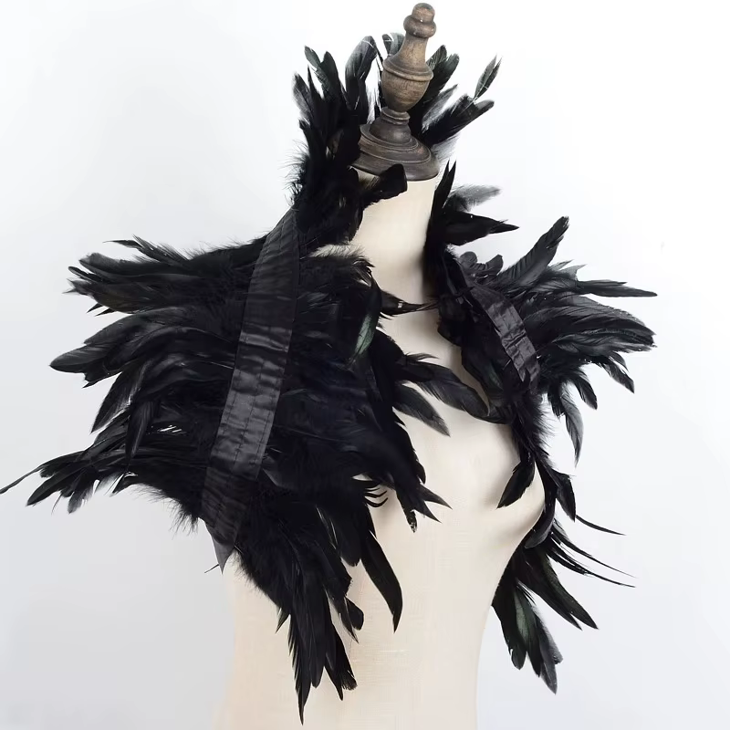 Col Cape en plumes véritable, Design gothique de cygne pour femmes, spectacle sur scène d'halloween, enveloppe d'épaule gothique Lolita