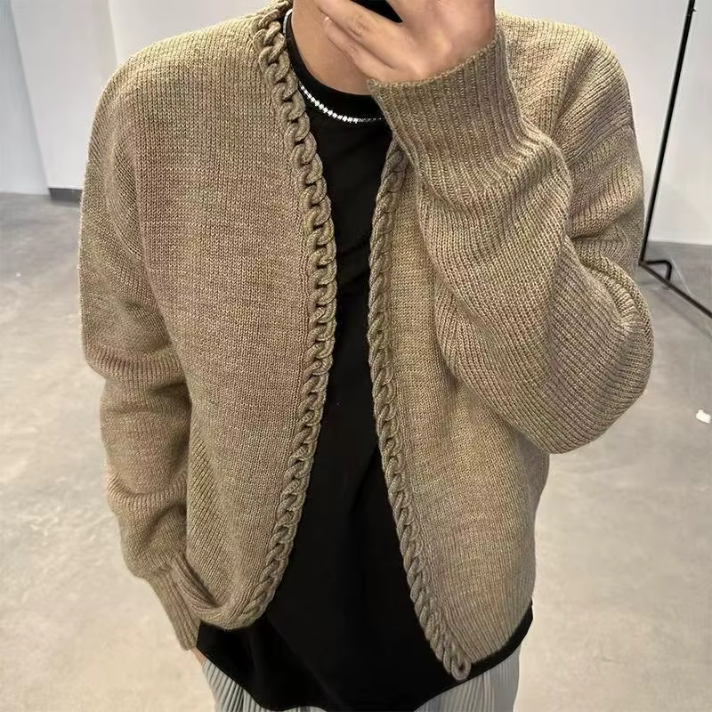 Vintage surpoids livres hommes Cardigan pull Design de luxe Jacquard tissage tricoté à la main hauts automne hiver laine tricots manteau