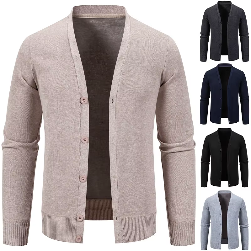 Cardigan ouvert à col en V pour homme, en tricot, en polaire épaisse, grande taille, style homme, automne hiver printemps, nouveau modèle, vêtements décontractés