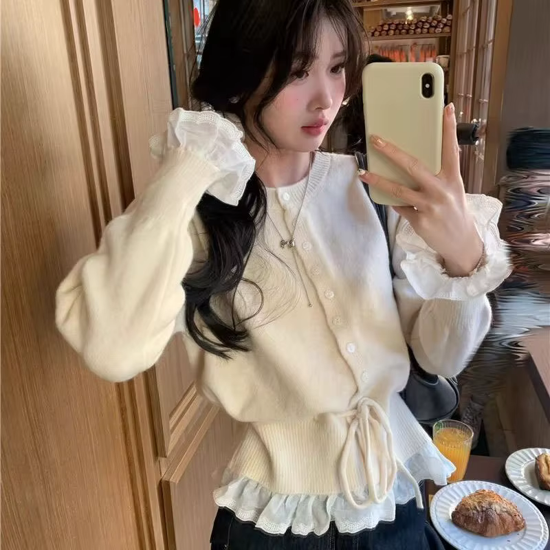 Coréen à volants bord pull femmes Cardigan automne hiver nouveau Style étranger tricoté