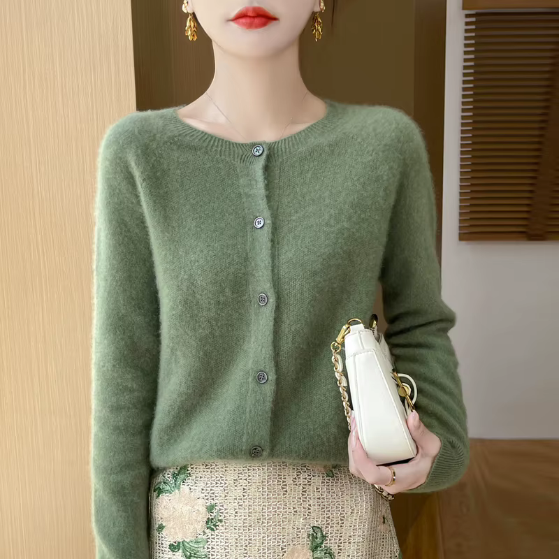 100% laine mérinos à manches longues chandails cachemire Cardigan printemps automne femmes col rond tricots hauts vêtements mode Tops basiques