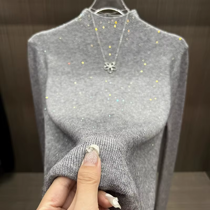 Hiver col roulé chandails femmes hauts scintillants coupe ajustée Pull