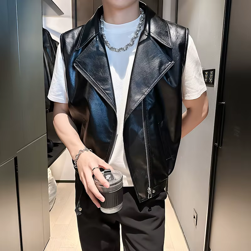 Gilet en cuir Pu pour hommes, Streetwear tendance, veste de motard, gilet de moto, Style Hip Hop, Clubwear, vêtements d'extérieur Cool de nuit