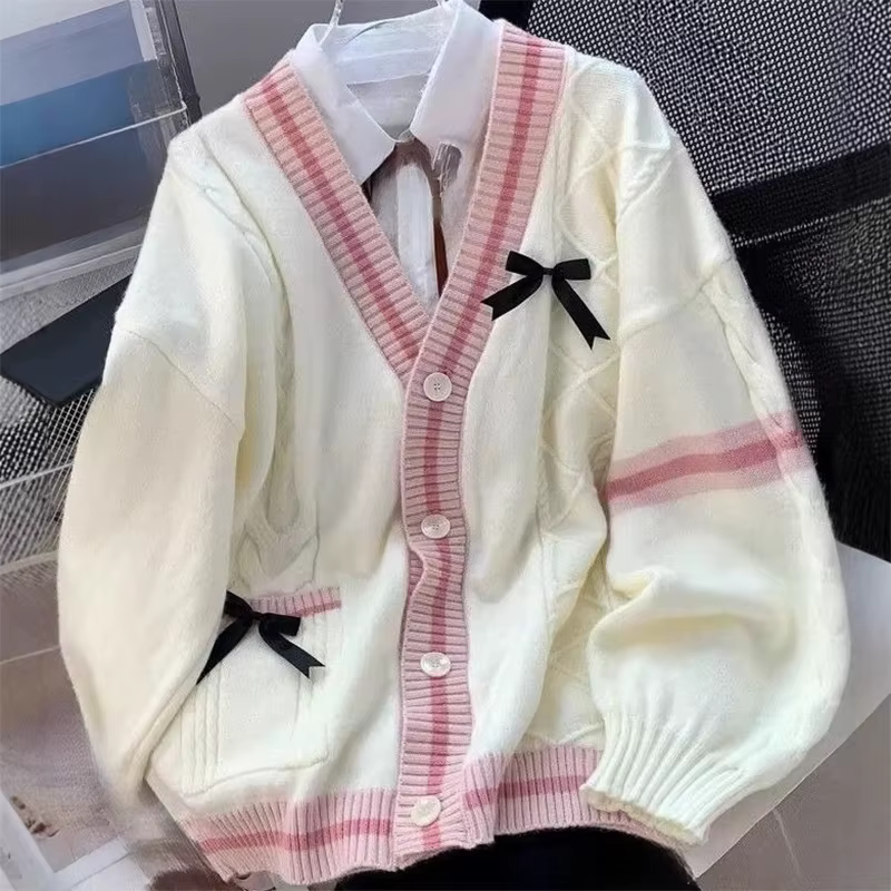 Cardigan décontracté avec nœud doux pour femme