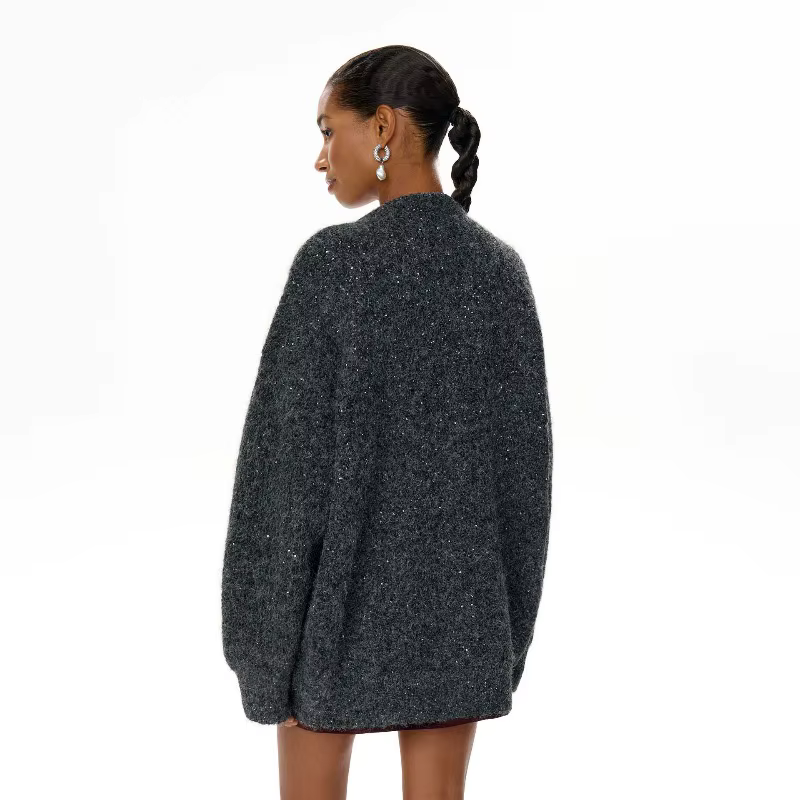 Cardigan à col en v, veste en laine, nouveau design ample, pull avec boucle en métal, printemps et automne