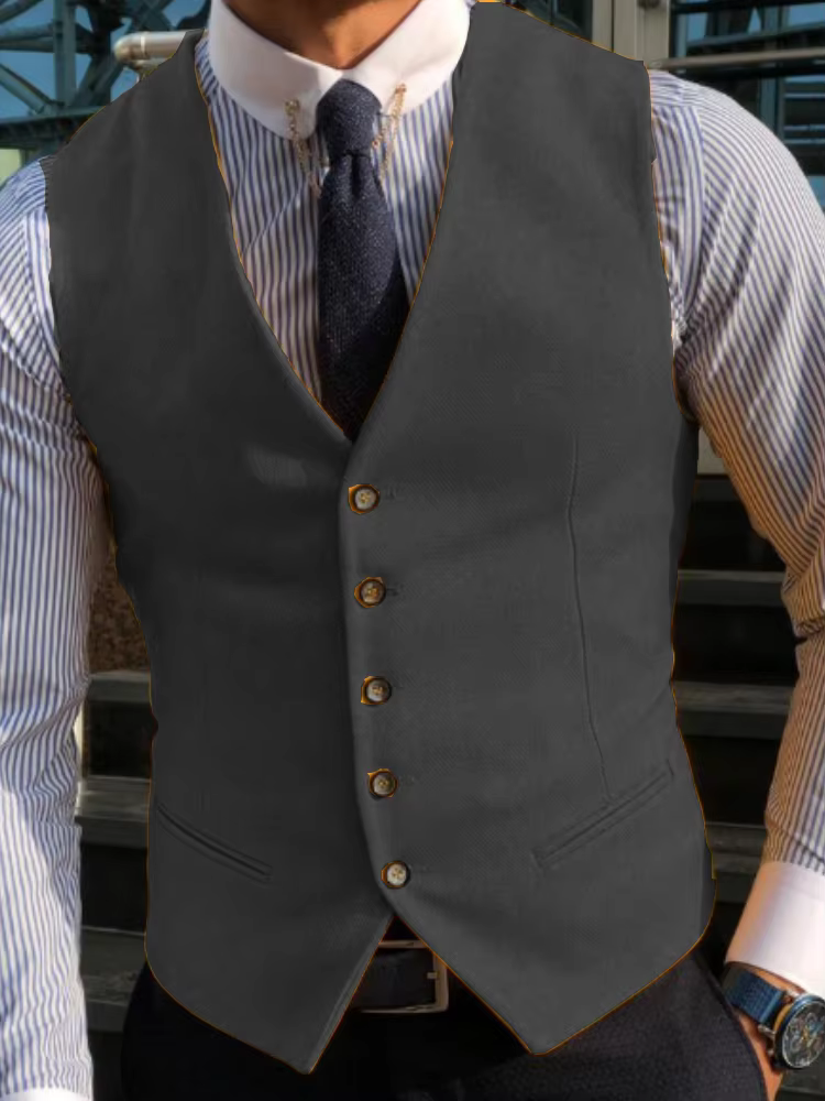 Hommes gilet jaune solide col en V simple bouton gilet pour fête de mariage Banquet affaires décontracté quotidien bureau travail hommes costume gilet