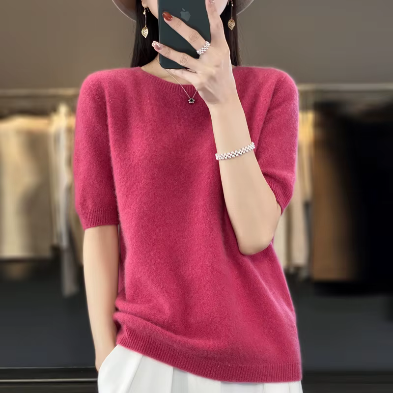 Pull court en cachemire à manches mi-longues pour femme