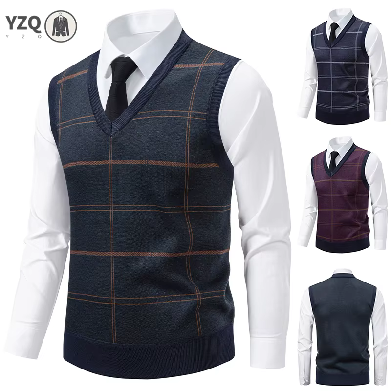 Pull tricoté à col en v pour hommes, chaud, automne hiver, grille de diamant, fleur torsadée, décontracté, mode, haut polyvalent en tricot