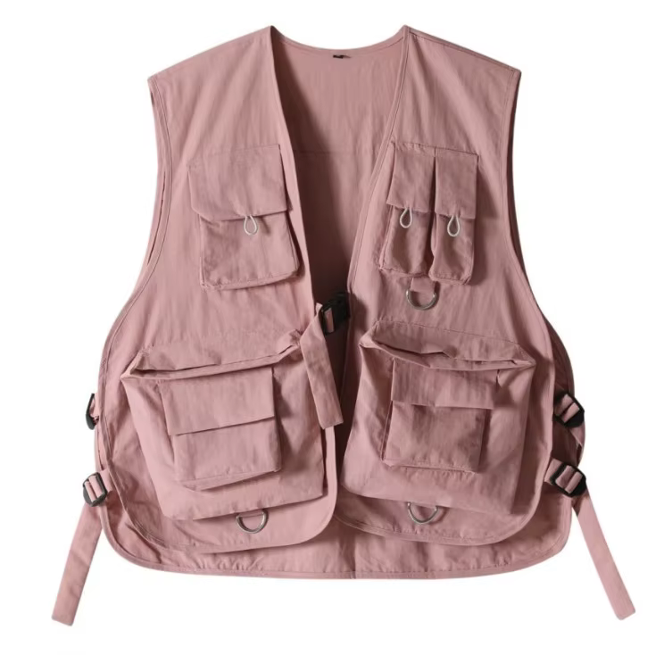 Gilet tactique rose pour femmes, vêtements de travail multi-poches, haut tendance décontracté, coupe ample, streetwear d'automne pour l'extérieur