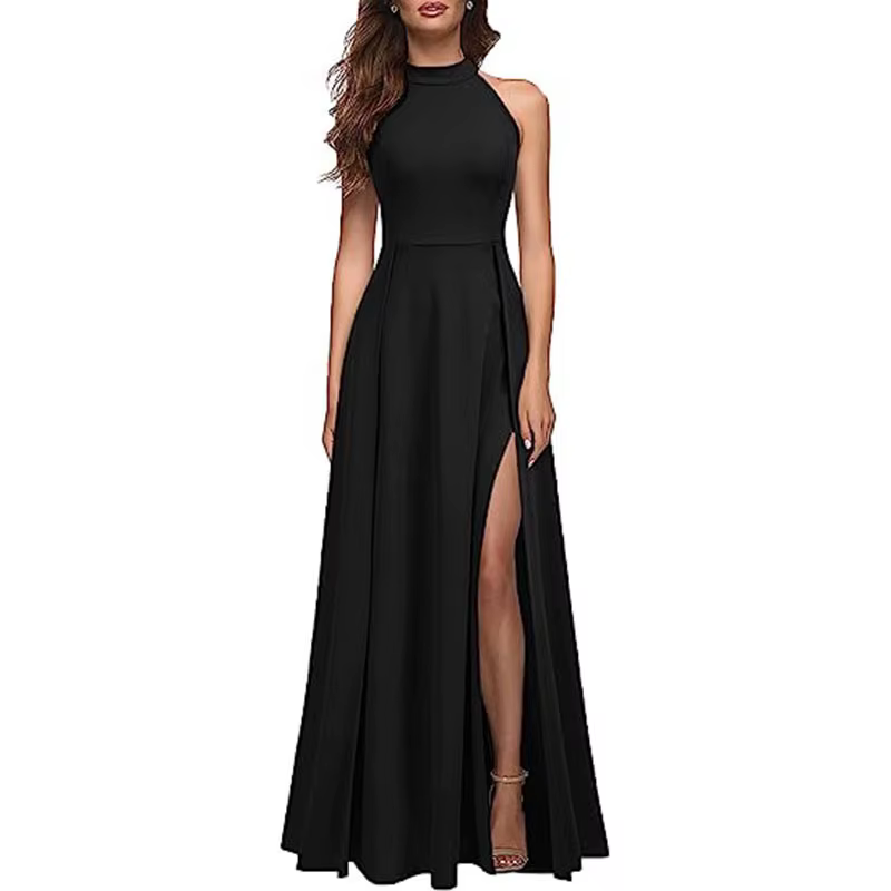 Robe de soirée longue et formelle pour femmes, col licou, Sexy, fendue, pour Cocktail, Maxi