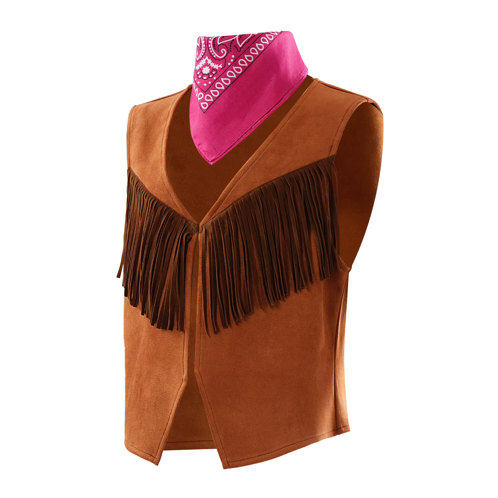 Gilet de cowboy western style hippie années 70, sans manches, ouvert sur le devant, avec écharpe, veste rétro, gilet à franges, costume de cosplay