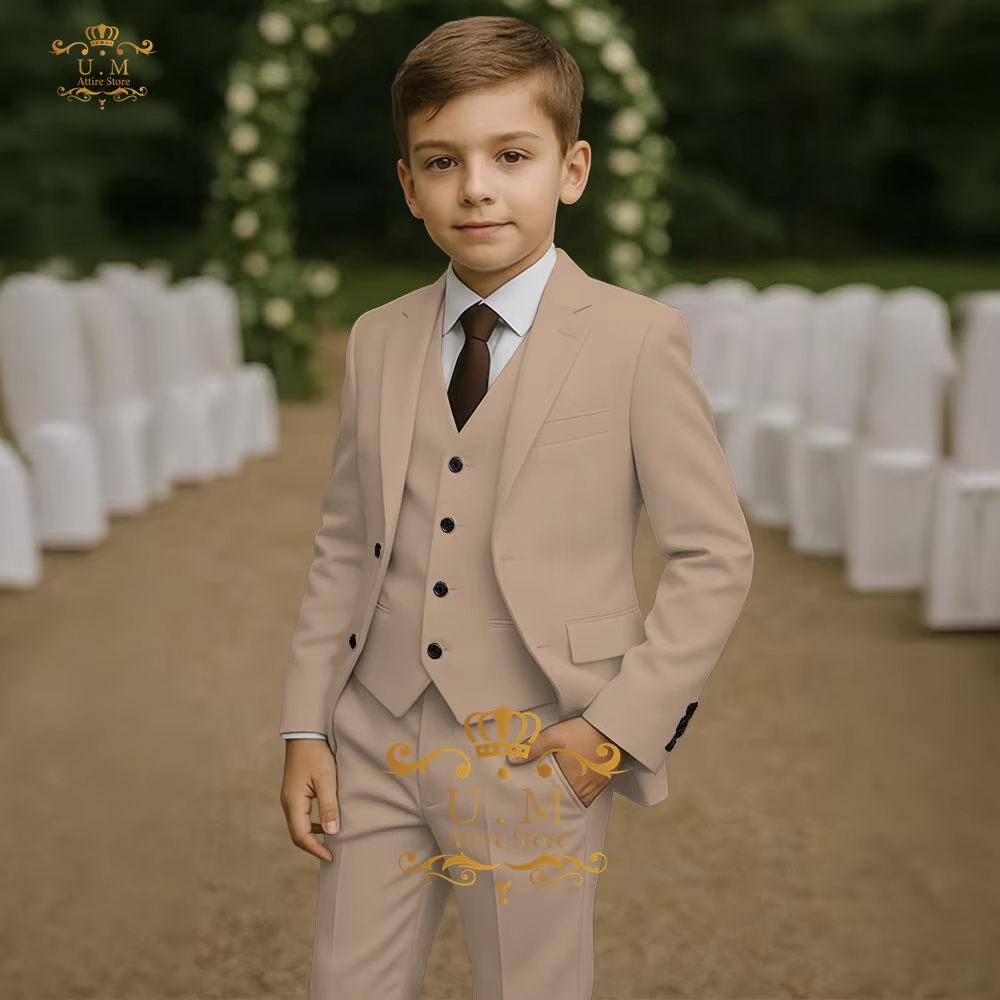 Costume vert sauge élégant pour garçons, ensemble 3 pièces, veste, gilet, pantalon, tenue sur mesure pour mariage, dîner de noël, cadeau de smoking Kis