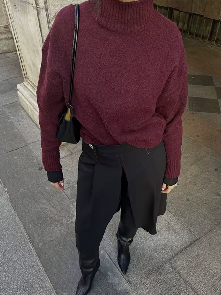 HH femmes hiver nouvelle mode polyvalent doux col montant pull femme haute rue décontracté à manches longues 3 couleurs