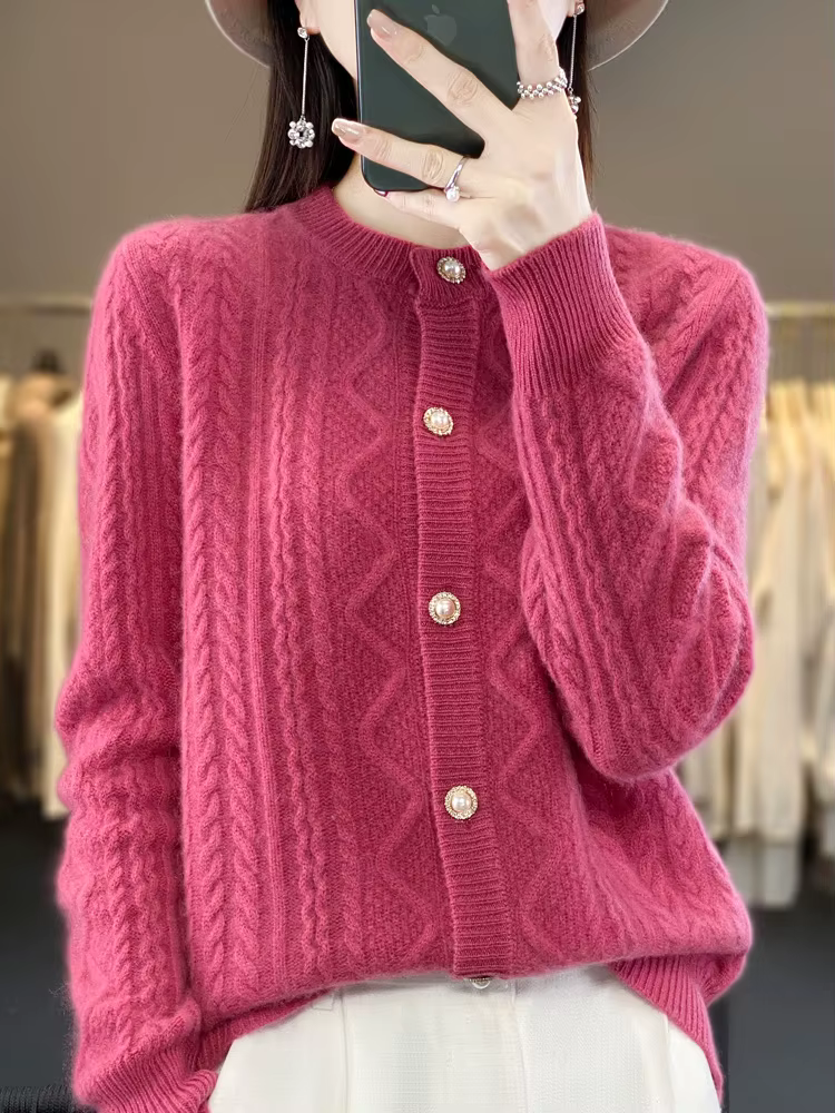 Pull à fleurs torsadées à manches longues pour femmes