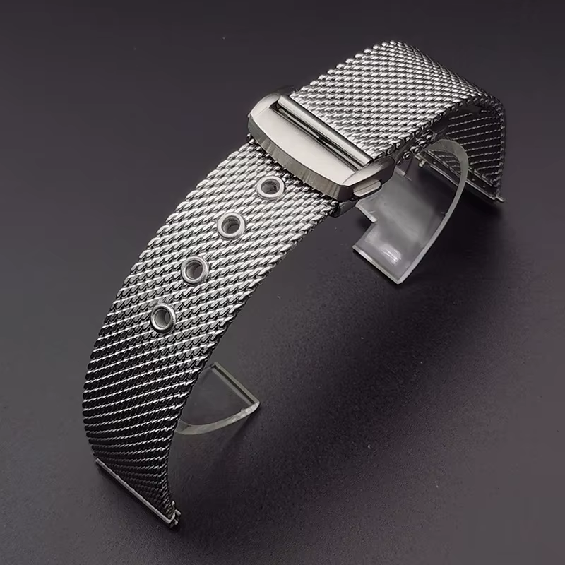 Bracelet de montre milanais en maille pour montre Omega Seamaster 007, métal haut de gamme en acier inoxydable avec fermoir pliant papillon 20mm 22mm