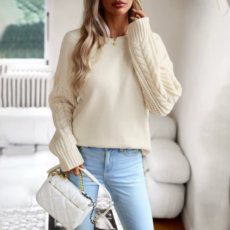 Pull à col rond 2025 automne et hiver pull à manches longues haut pour femme