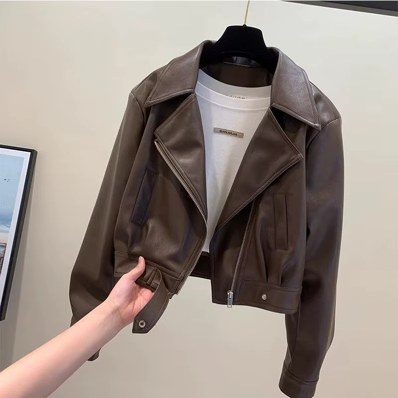 Veste en cuir marron pour femme