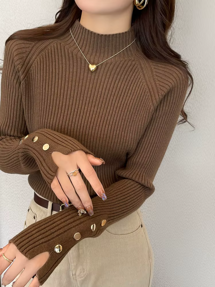 Automne hiver pull femmes pulls à manches longues hauts vêtements mince tricot doux
