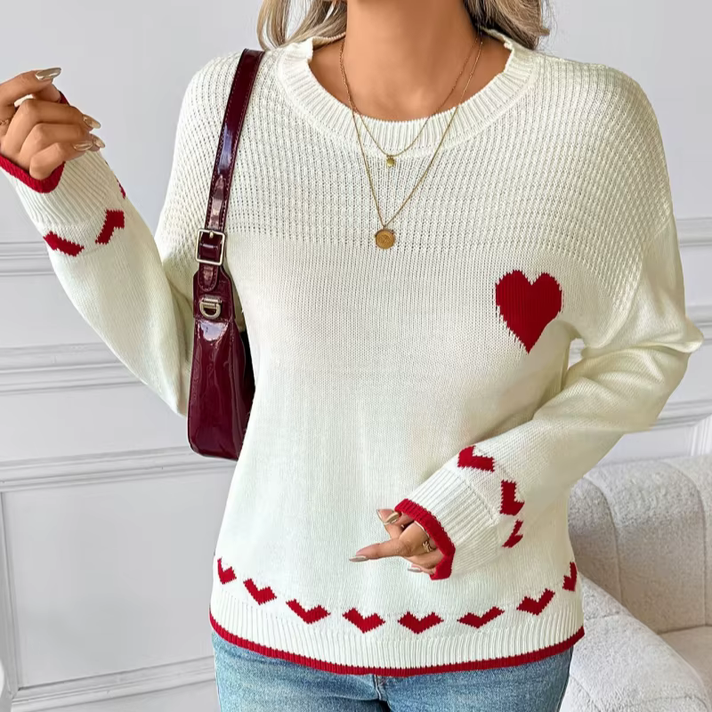 Pull en tricot à motif cœur