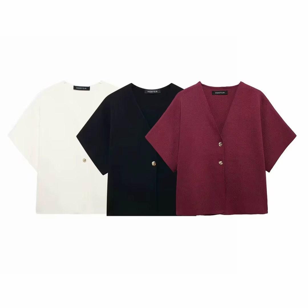 Gilet Élégant à Manches Courtes et Col en V pour Femme
